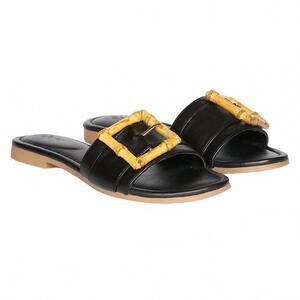 NEW JELAVU women's amsterdam bamboo buckle sandals in black